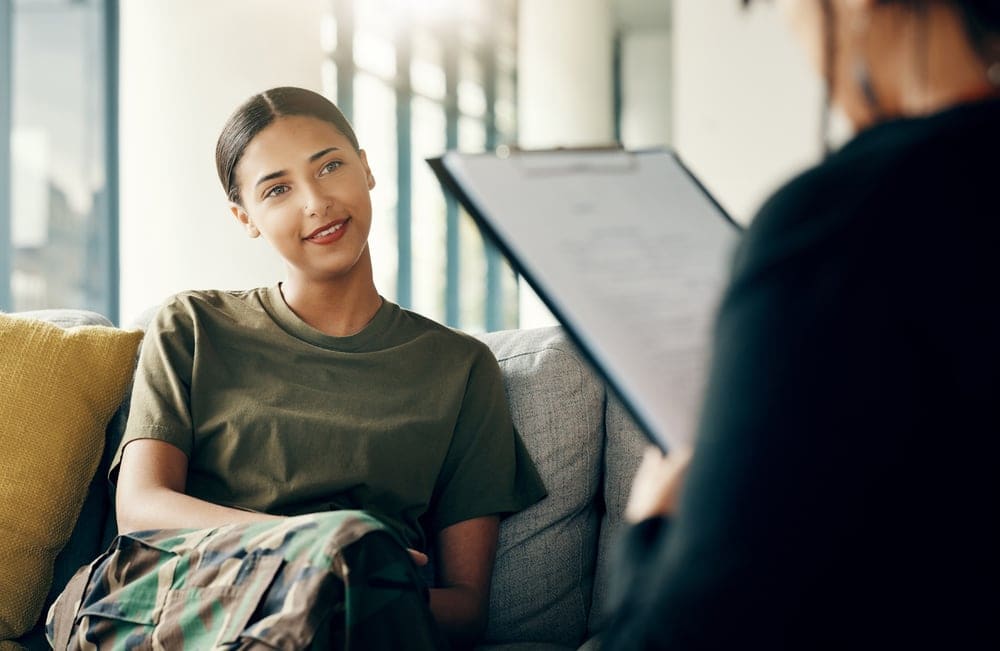 Proud veteran woman living a sober lifestyle
