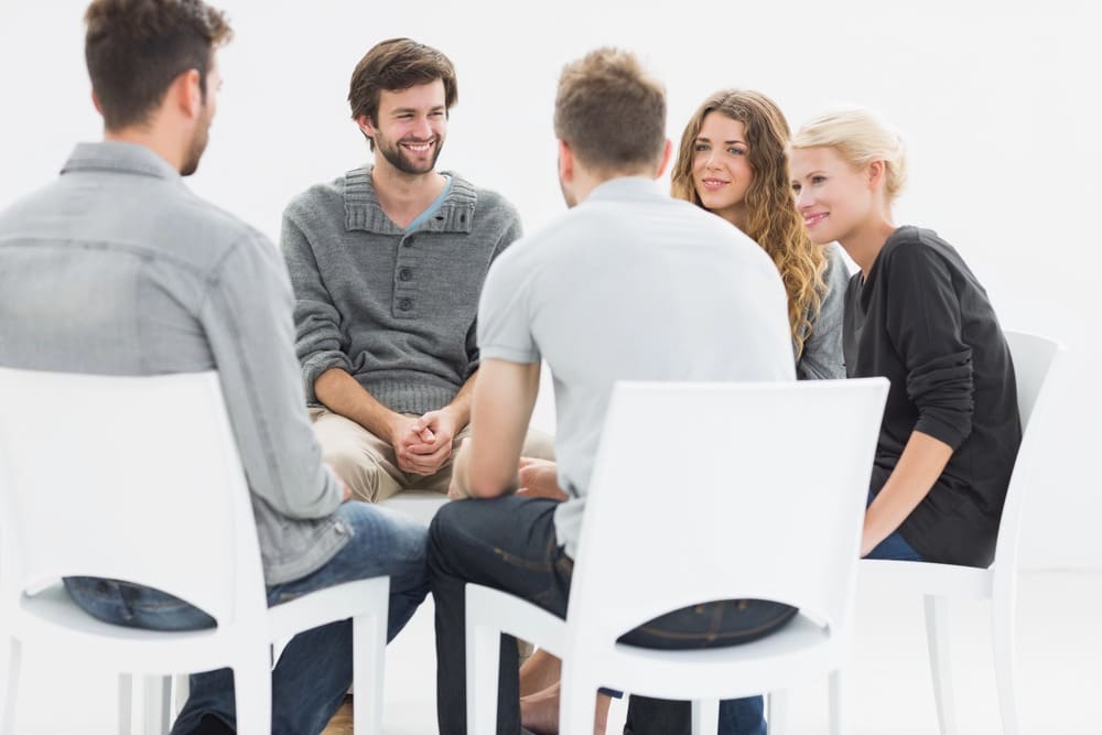 dialectical-behavior-therapy Group therapy session with individuals participating in DBT for addiction treatment