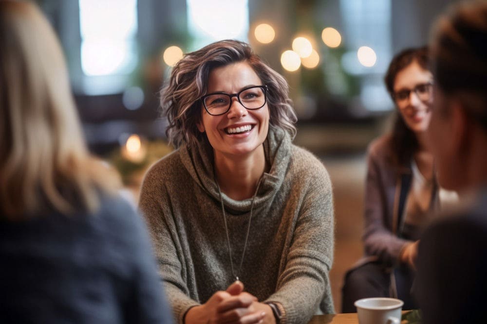Middle-aged woman in addiction recovery group
